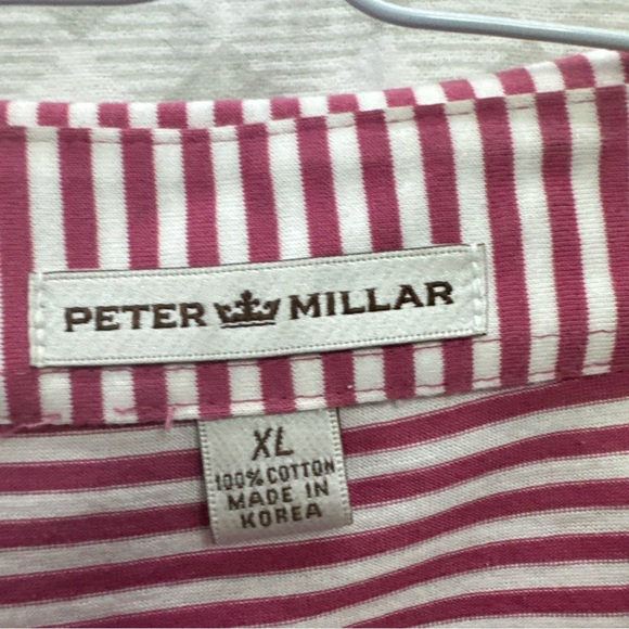 Peter Millar Golf Polo Shirt Mens XL Maroon White Striped 100% Cotton - Picture 3 of 7